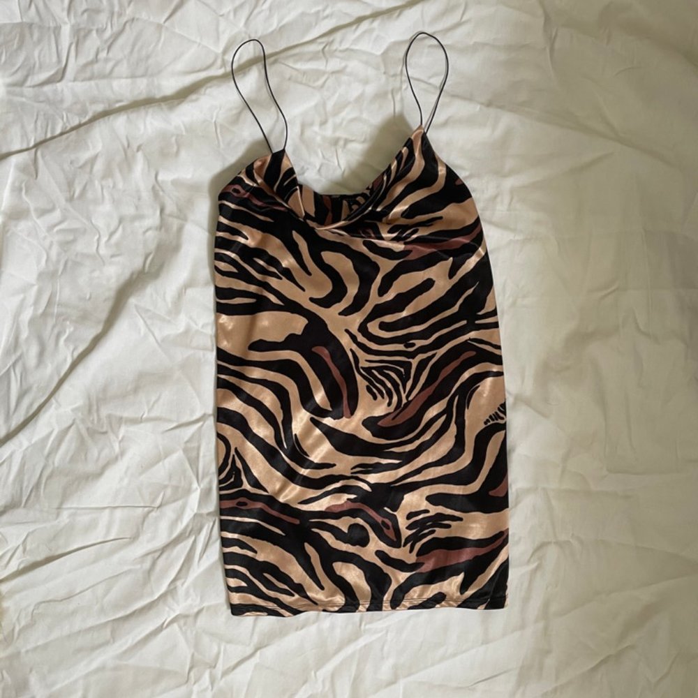 Zara Tiger Print Mini Satin Slip Dress
